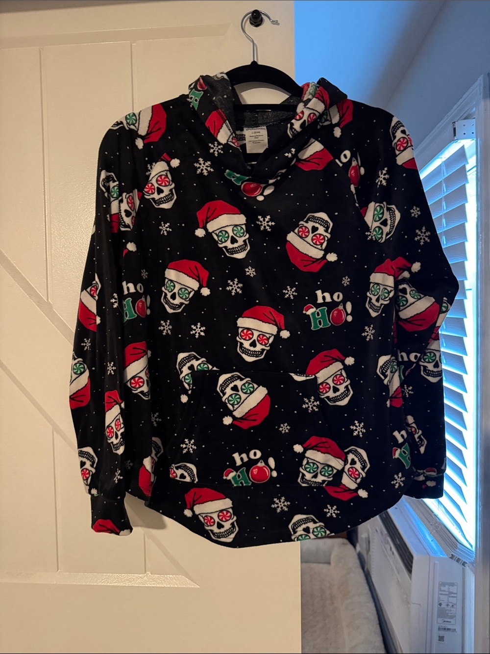 SUPER SOFT Black Holiday Skull Santa Hooded Pullover